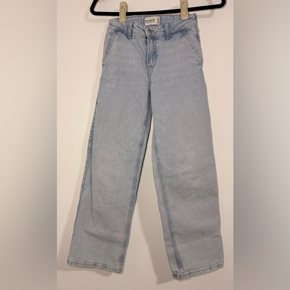 Abercrombie Fitch Kids Girls 9/10 Light Wash Wide Leg High Rise Heart Pockets